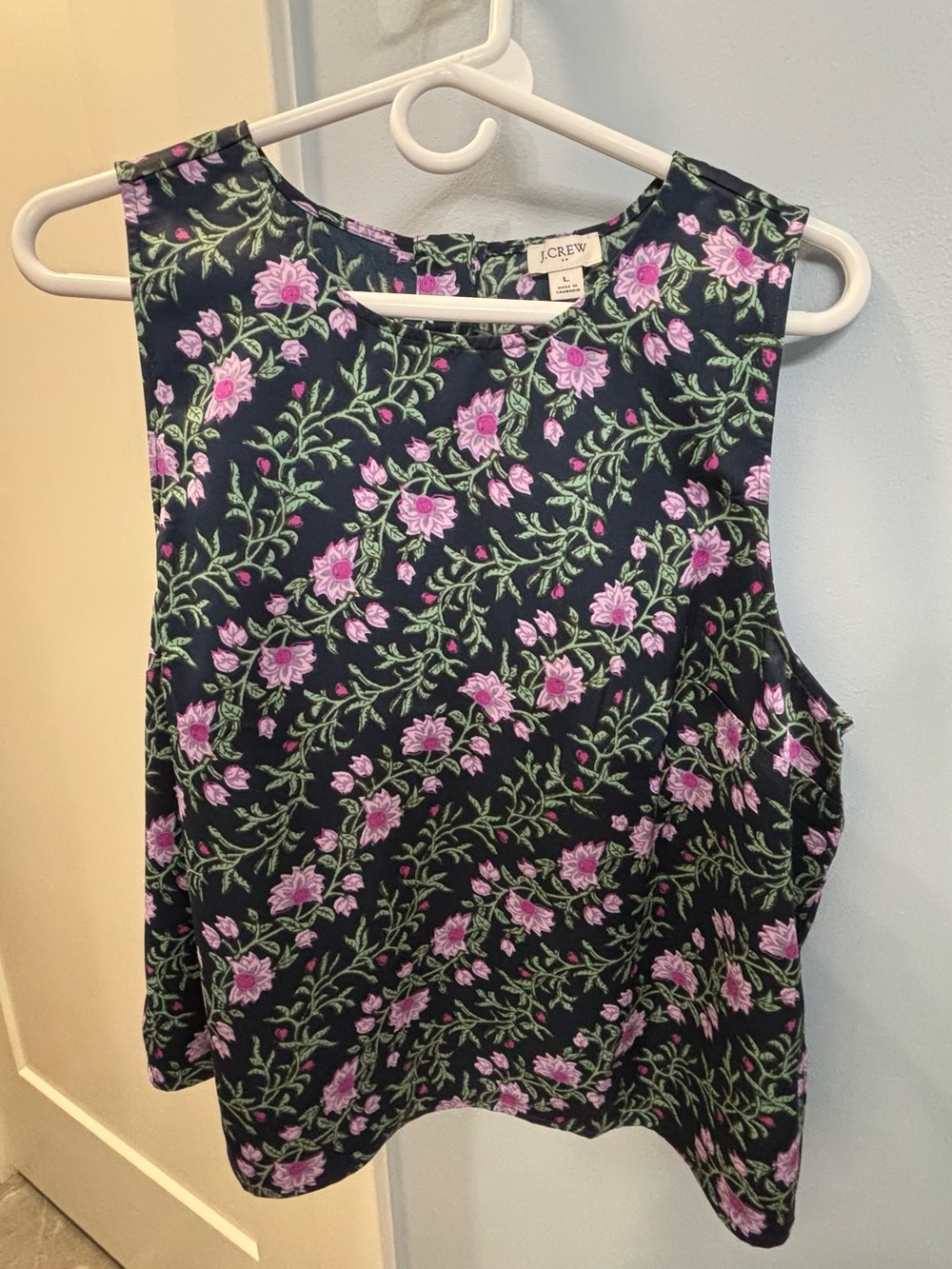 J. Crew Navy Floral Sleeveless Camisole with Pink Blossoms